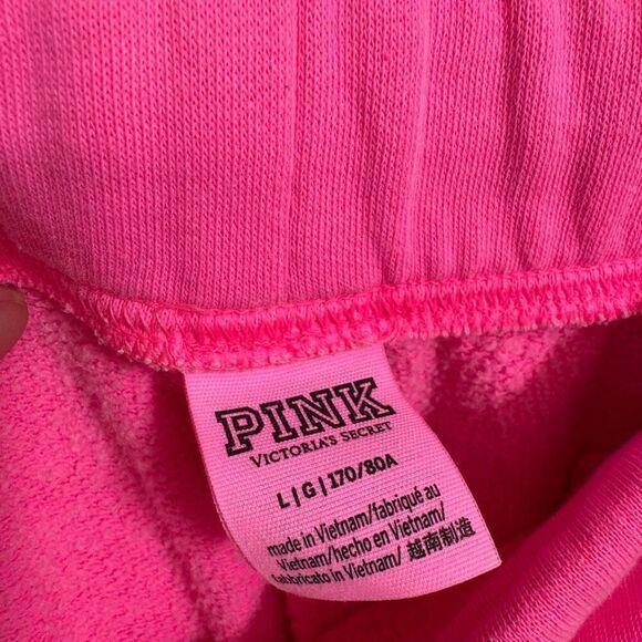 PINK Victorias Secret Cinched Crop Hoodie & Sweatpants Atomic Pink Set L/XL - Picture 7 of 11